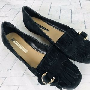 AUDREY BROOKS Black Suede Leather Fringe Loafer 9